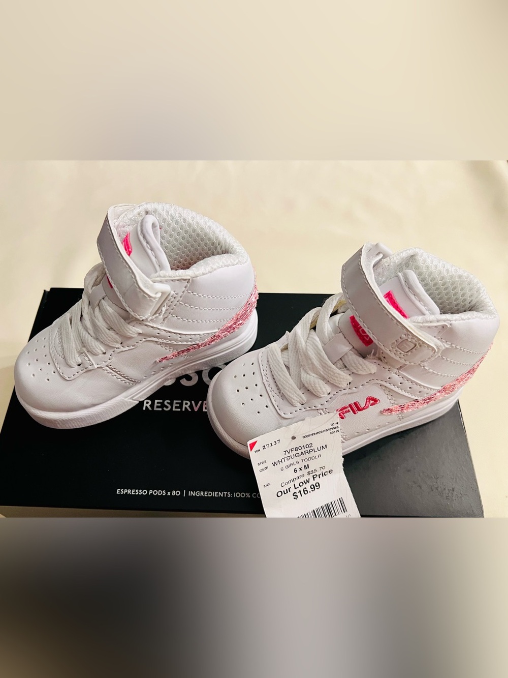 Fila Kids White Sneakers with Pink Accents